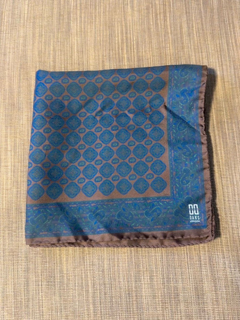 Daks London Blue & Brown Geometric Print Pocket Square